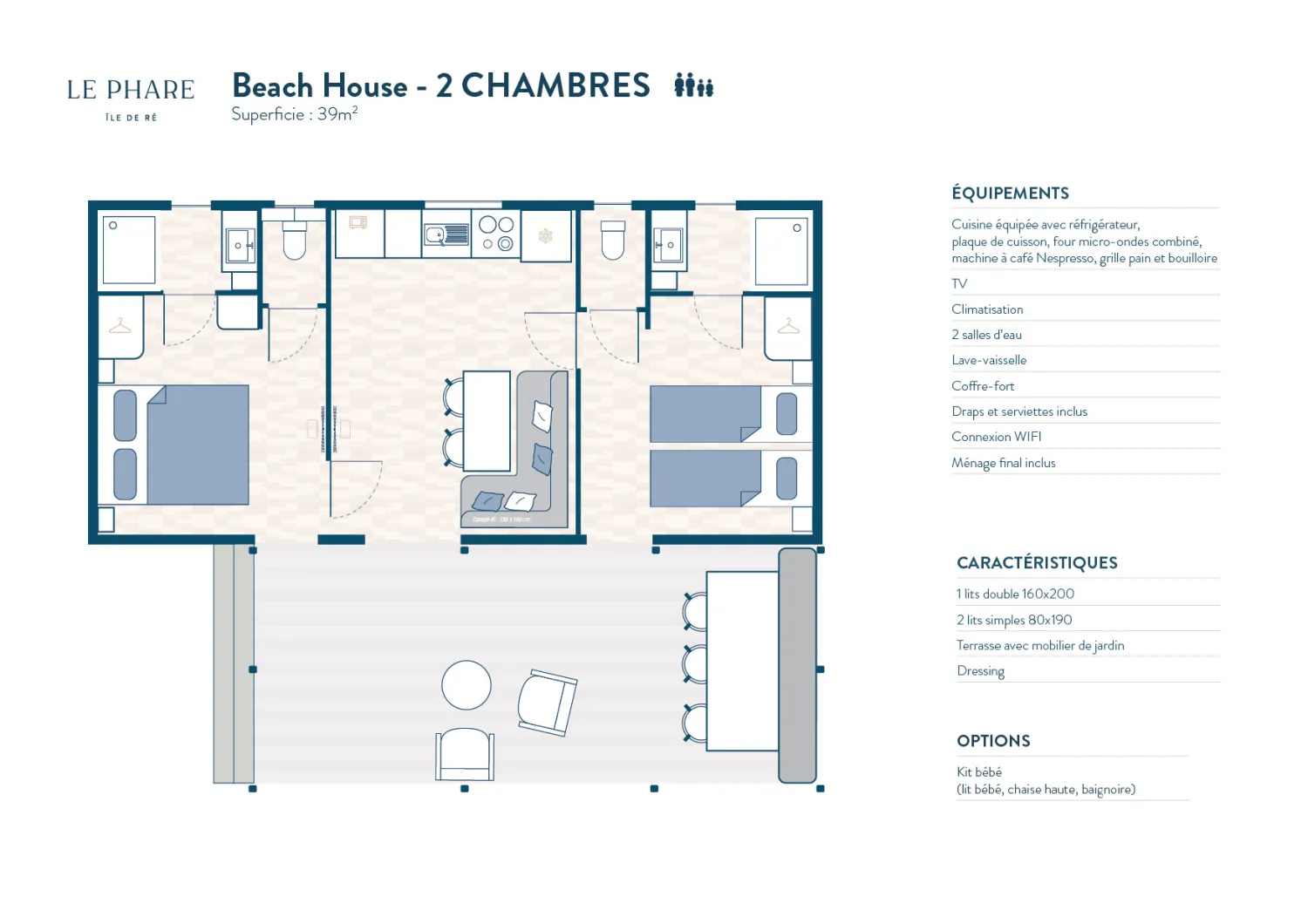 Elke accommodatie is uniek: inrichting, indeling en kleuren kunnen afwijken van de foto’s. De Rivages-sfeer verandert nooit.