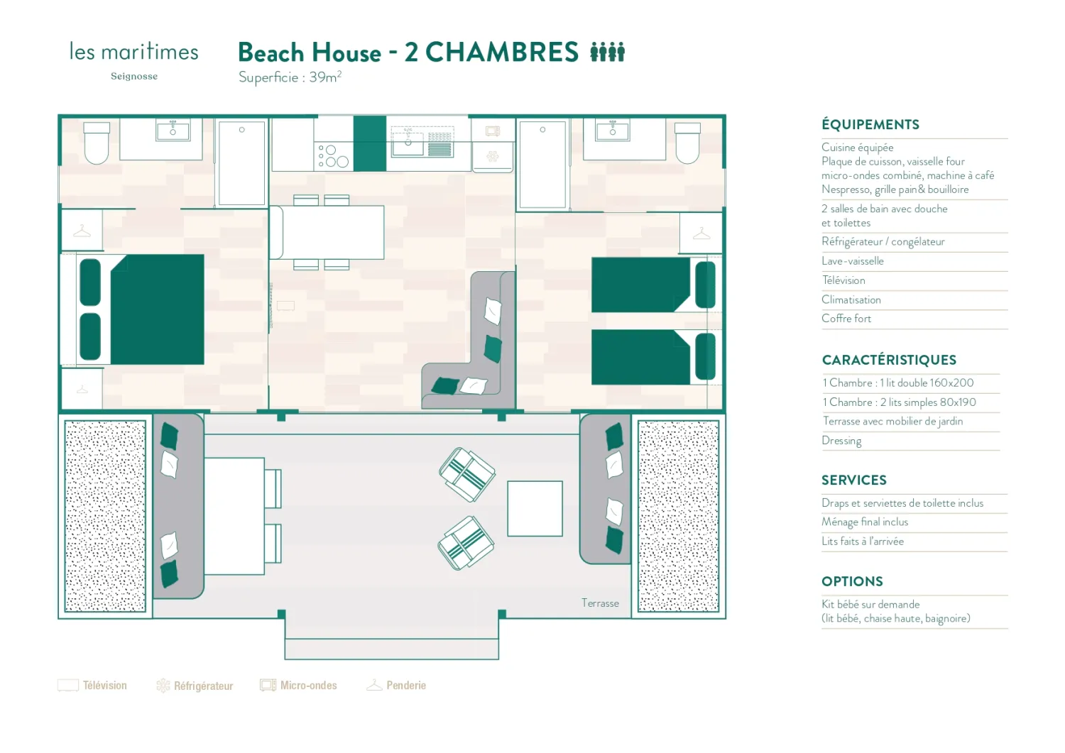 Model 2 - Each accommodation is unique: décor, layout and colours may vary from the photos. The Rivages spirit never changes.