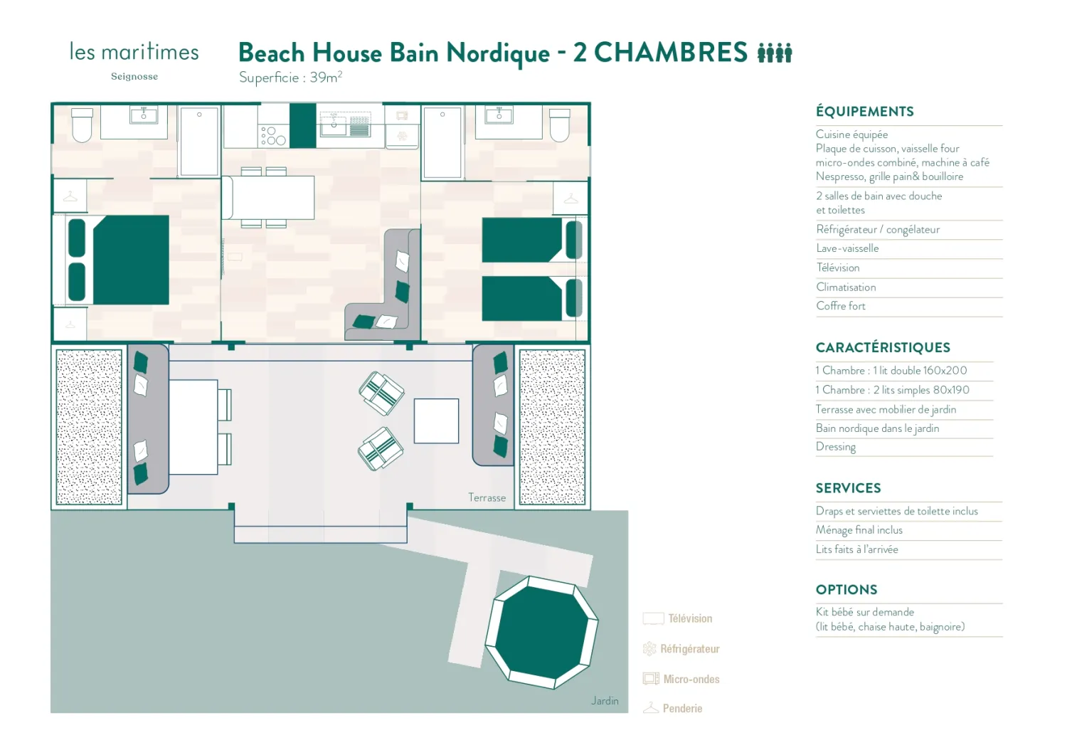 Model 1 - Each accommodation is unique: décor, layout and colours may vary from the photos. The Rivages spirit never changes.