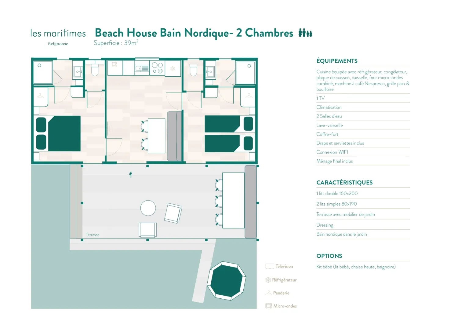Model 2 - Each accommodation is unique: décor, layout and colours may vary from the photos. The Rivages spirit never changes.