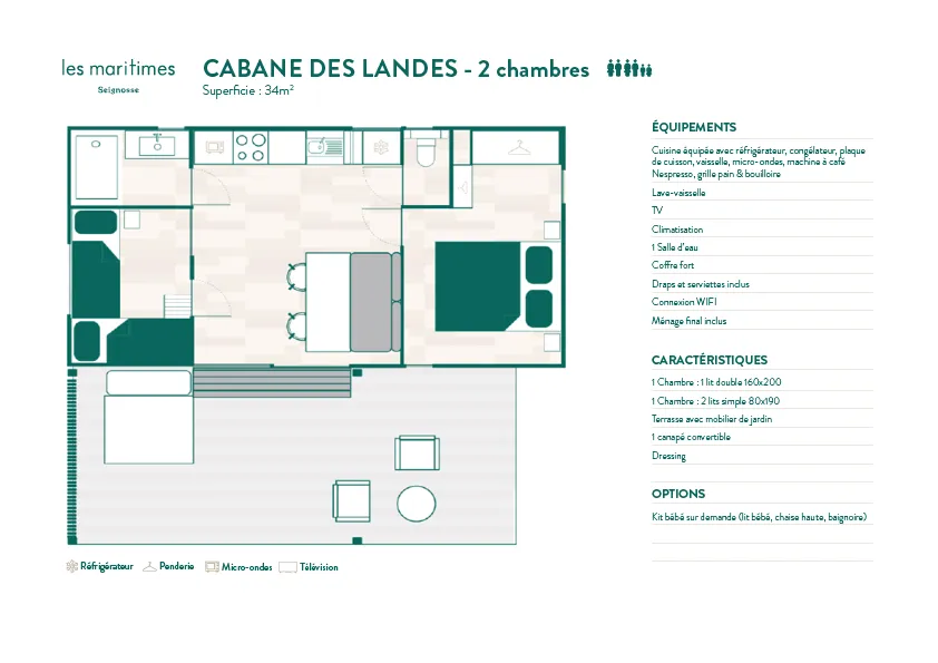Each accommodation is unique: décor, layout and colours may vary from the photos. The Rivages spirit never changes.