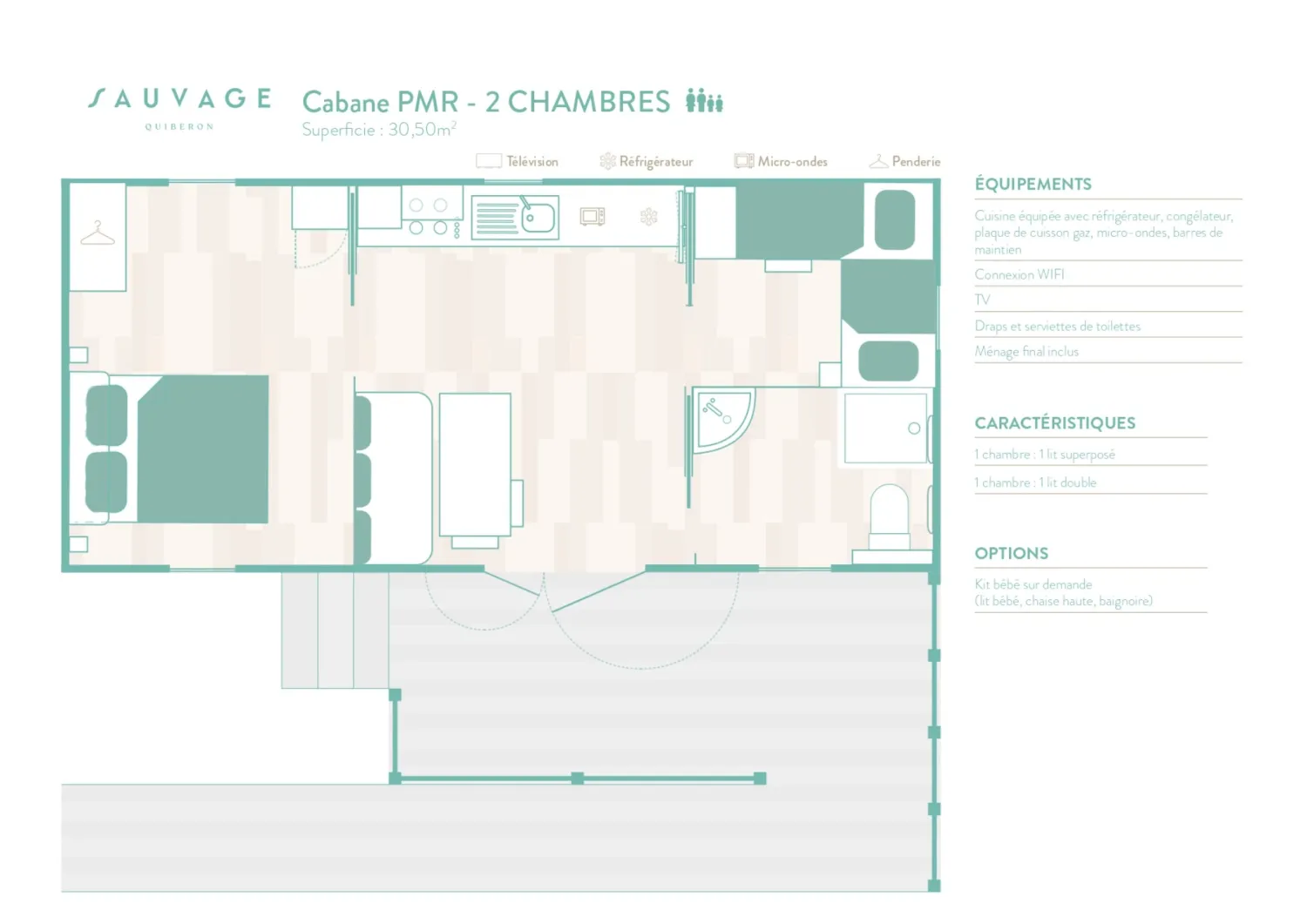 Each accommodation is unique: décor, layout and colours may vary from the photos. The Rivages spirit never changes.