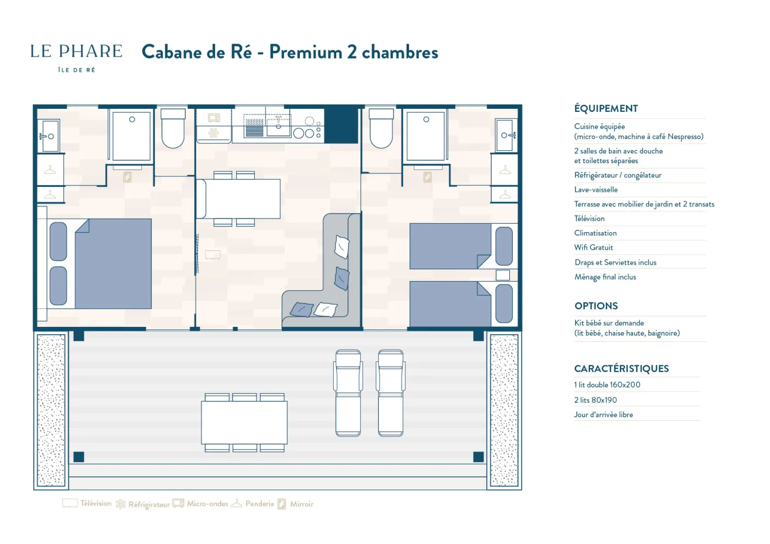 Elke accommodatie is uniek: inrichting, indeling en kleuren kunnen afwijken van de foto’s. De Rivages-sfeer verandert nooit.