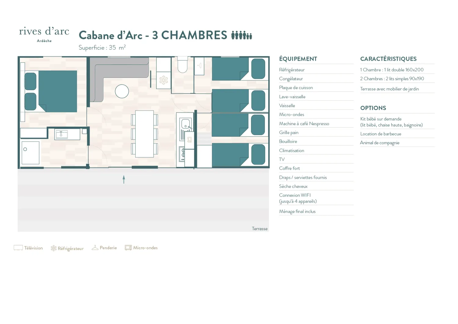 Model 1 - Each accommodation is unique: décor, layout and colours may vary from the photos. The Rivages spirit never changes.