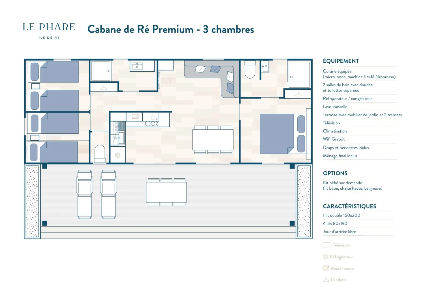 Elke accommodatie is uniek: inrichting, indeling en kleuren kunnen afwijken van de foto’s. De Rivages-sfeer verandert nooit.