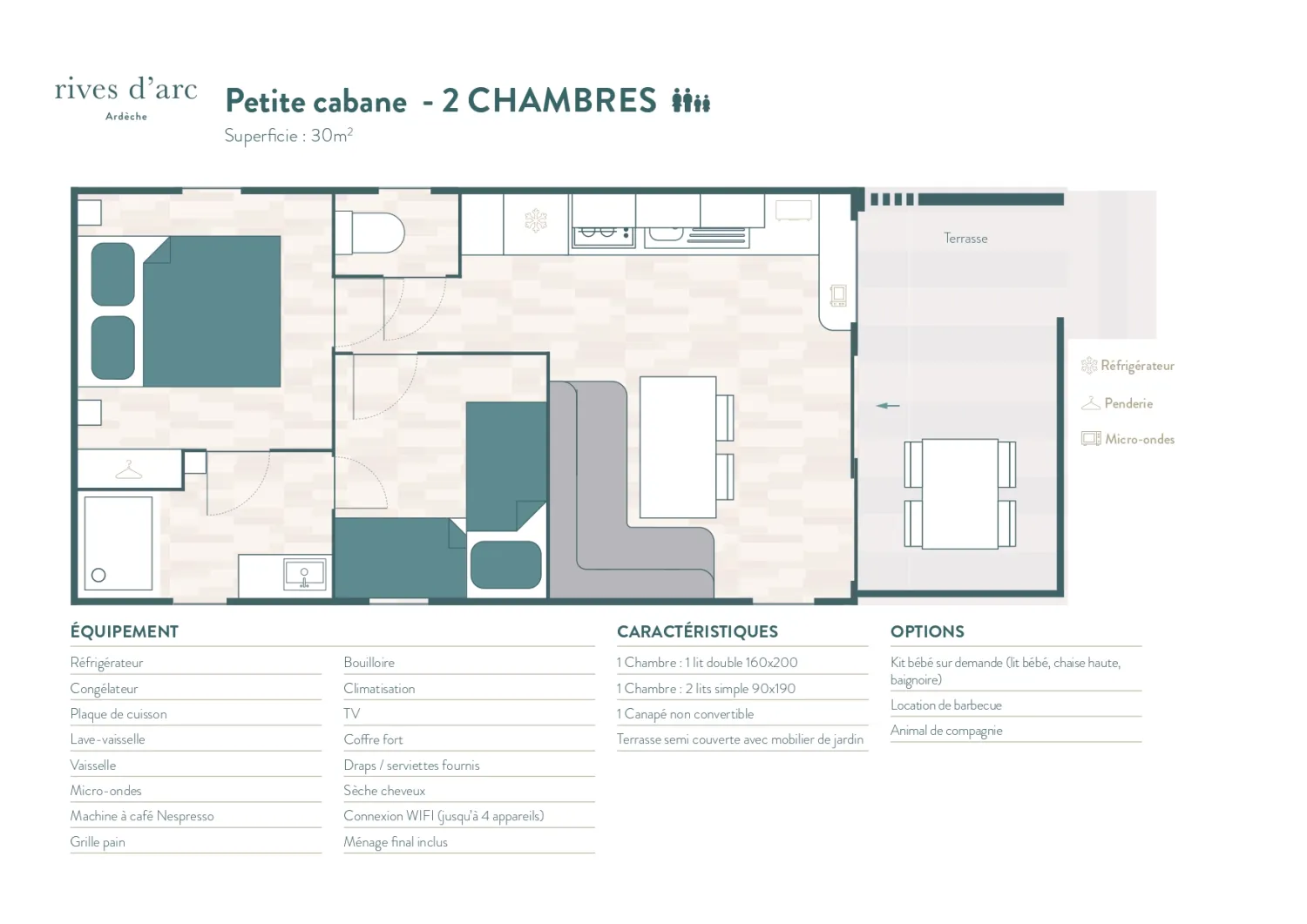 Each accommodation is unique: décor, layout and colours may vary from the photos. The Rivages spirit never changes.